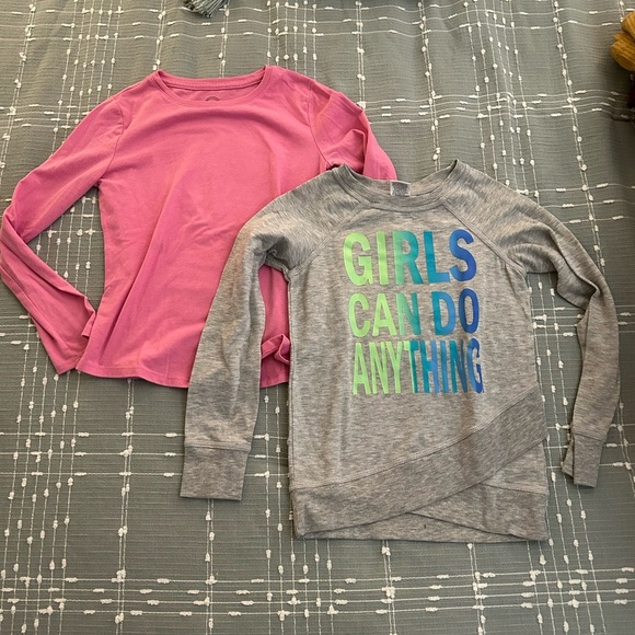 Lot of 2 Girls' Pink and Gray Long Sleeve Tops size 7/8 - Picture 1 of 4
